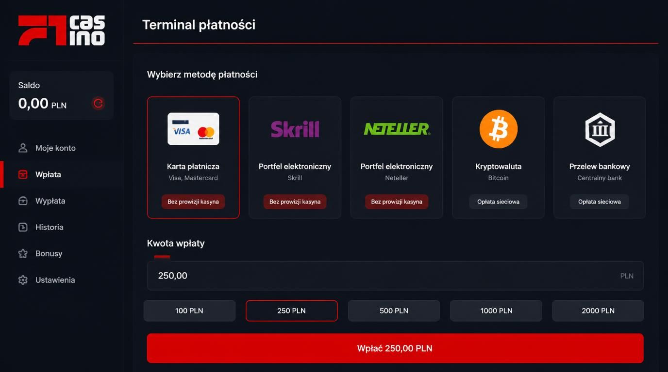 Alternatywny tekst: Terminal płatności z wieloma metodami i informacjami o prowizjach